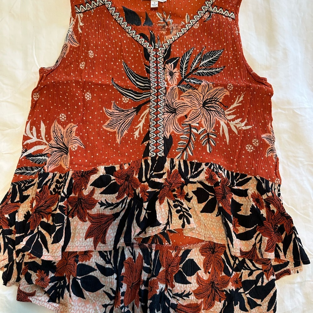 Patrons of Peace Orange and Black Floral Blouse